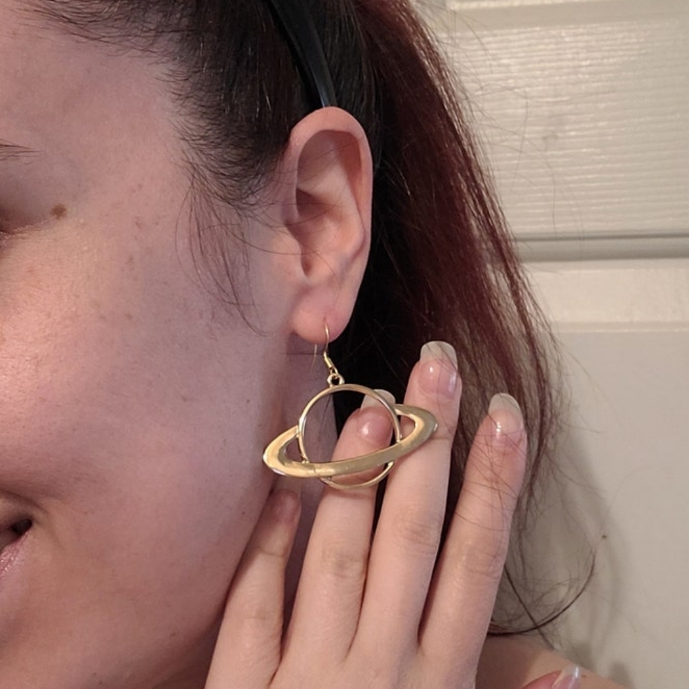 Saturn Ring Planet Gold Tone Earrings Planetary Space Cosmic Celestial